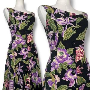 Vintage 90s Tropical Floral Maxi Dress - Small - Cottagecore Resort - 106